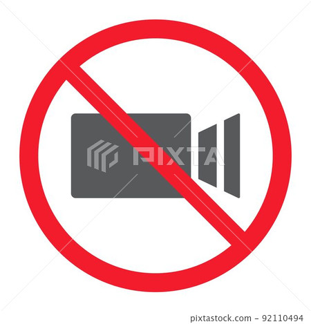 No filming glyph icon, prohibition and forbidden, no video sign vector graphics, a solid pattern on a white background, eps 10. 92110494
