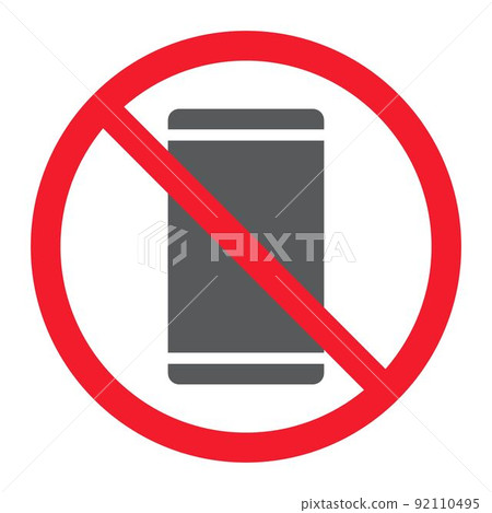 No phone glyph icon, prohibition and forbidden, no smartphone sign vector graphics, a solid pattern on a white background, eps 10. No phone glyph icon, prohibition and forbidden, no smartphone sign vector graphics, a solid pattern on a white background, eps 10. 92110495