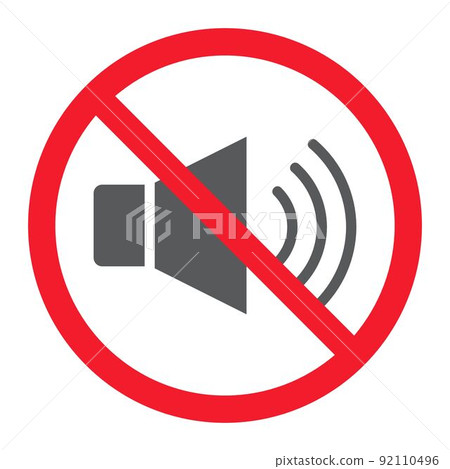 No sound glyph icon, prohibition and forbidden, no noise sign vector graphics, a solid pattern on a white background, eps 10. 92110496