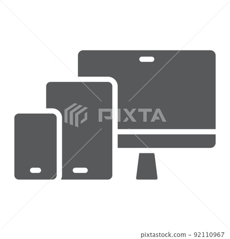 Responsive glyph icon, computer and laptop, devices sign vector graphics, a solid pattern on a white background, eps 10. Responsive glyph icon, computer and laptop, devices sign vector graphics, a solid pattern on a white background, eps 10. 92110967