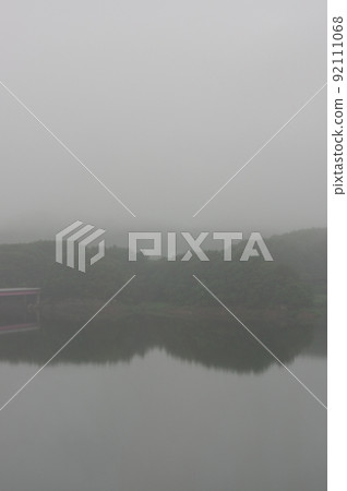 美麗的御所湖與新鮮的綠色薄霧 92111068