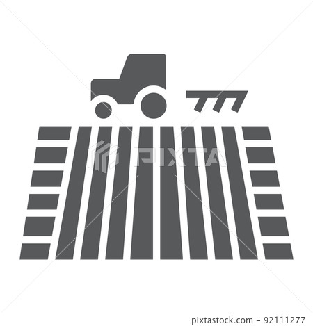 Tractor on field glyph icon, farming and agriculture, plowing sign vector graphics, a solid pattern on a white background, eps 10. 92111277