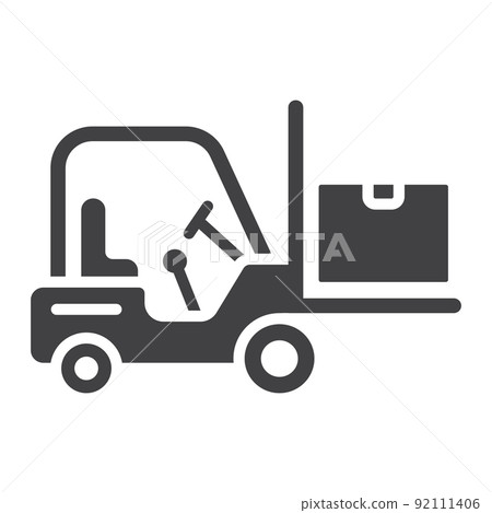 Forklift delivery truck glyph icon, logistic and delivery, cargo vehicle sign vector graphics, a solid pattern on a white background, eps 10. Forklift delivery truck glyph icon, logistic and delivery, cargo vehicle sign vector graphics, a solid pattern on a white background, eps 10. 92111406