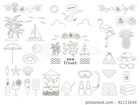 Sea illustration_set_line drawing 92111648