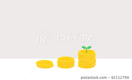 Accumulated coins / coins that increase to the right ―― Material for the image of increasing money / savings 92112709