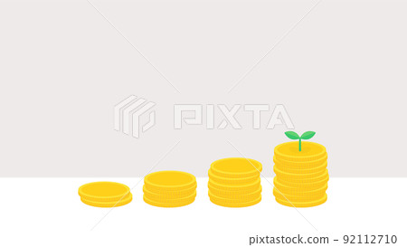 累積的硬幣/向右增加的硬幣――增加金錢/儲蓄的形象的材料 92112710