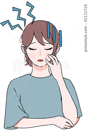 Illustration of a woman suffering from a throbbing and aching headache Illustration of a woman suffering from a throbbing and aching headache 92112728