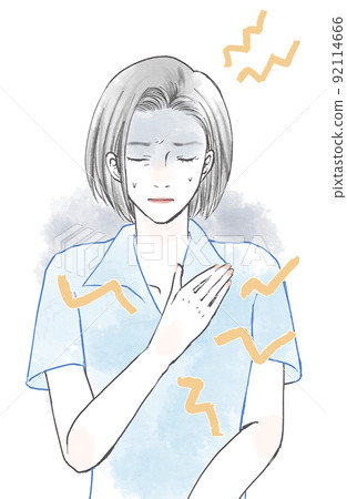 Women suffering from headaches and chest pain - Stock Illustration ...