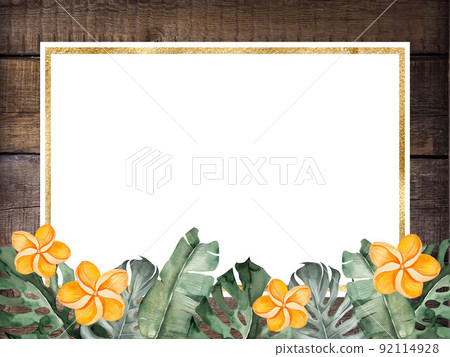 White background with wood grain and plumeria resort feeling Background material for title 92114928