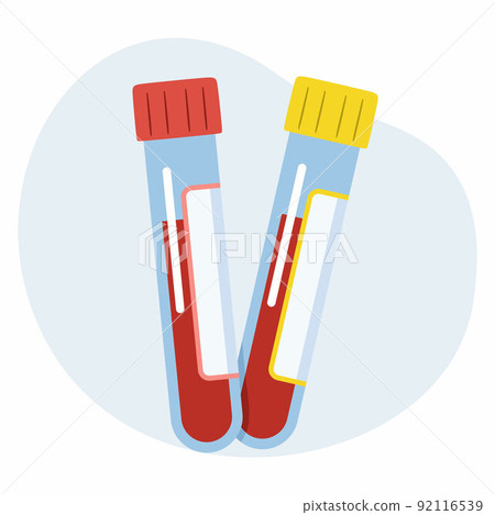 Laboratory test tube with  blood test. Vector illustration on topic of medical research. 92116539