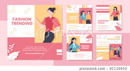 Stylish Fashion Social Media Post Template Flat Cartoon Background Vector Illustration 92116910