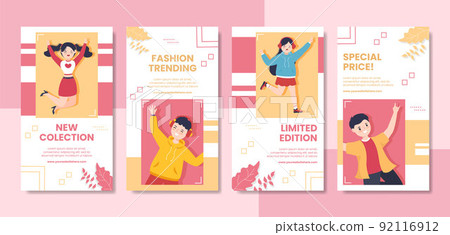 Stylish Fashion Social Media Stories Template Flat Cartoon Background Vector Illustration 92116912