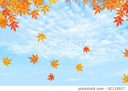 Autumn sunny cirrocumulus-fresh sky and beautiful wallpaper illustration material where autumn leaves such as maple and maple are scattered Autumn sunny cirrocumulus-fresh sky and beautiful wallpaper illustration material where autumn leaves such as maple and maple are scattered 92118017