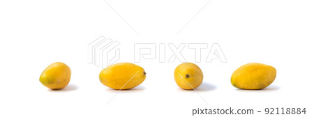 Isolated a mango ripe with the 4 angles (side, front, back, and opposite side) on white background. Clipping Paths. 92118884