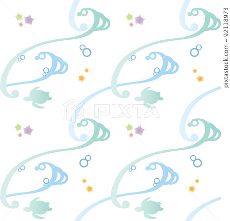 Seamless pattern ・ Waves with turtles and star sand Seamless pattern ・ Waves with turtles and star sand 92118973