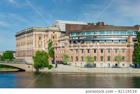 Riksdagshuset, the Swedish Parliament House, located on the island of Helgeandsholmen, Gamla Stan, Stockholm, Sweden 92119539