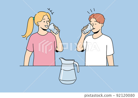 Happy kids drinking water Happy kids drinking water 92120080