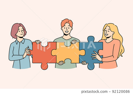 Happy employees connect jigsaw puzzles 92120086