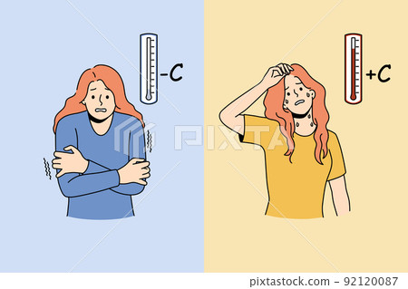 Woman suffer from cold or hot weather  92120087