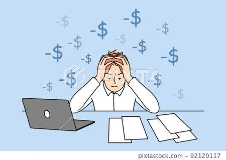 Stressed man having financial problems Stressed man having financial problems 92120117