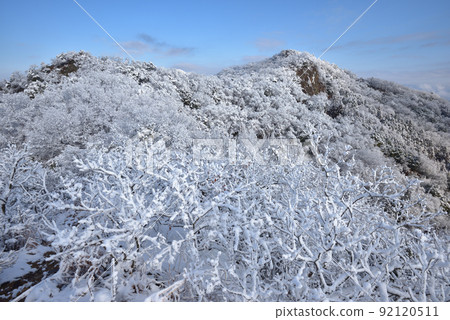 岡山的雪景從岡山南側的小山峰望向山頂 92120511