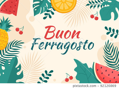 Buon Ferragosto Italian Summer Festival in Beach Cartoon Illustration on Public Holiday Celebrated on 15 August in Flat Style Design Buon Ferragosto Italian Summer Festival in Beach Cartoon Illustration on Public Holiday Celebrated on 15 August in Flat Style Design 92120869