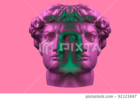 Poster with mask double male face of antique sculpture in surreal style. Modern creative concept image with twin head ancient statue. Zine culture. Contemporary art illustration. Funky punk design. Poster with mask double male face of antique sculpture in surreal style. Modern creative concept image with twin head ancient statue. Zine culture. Contemporary art illustration. Funky punk design. 92121697