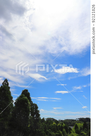 Blue sky, clouds, sun, trees Blue sky, clouds, sun, trees 92121826