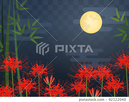 Cluster amaryllis, bamboo bush and full moon_background_checkerboard 92122048