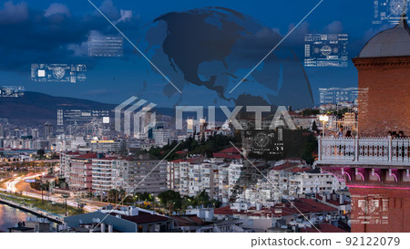 Smart city and communication network concept. 5G. LPWA Low Power Wide Area. Wireless communication. High quality photo Smart city and communication network concept. 5G. LPWA Low Power Wide Area. Wireless communication. High quality photo 92122079