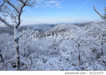Snow scene of Okoyama: Looking toward Oboyama through the rime on the trees from the small peak on the south side of Okoyama Snow scene of Okoyama: Looking toward Oboyama through the rime on the trees from the small peak on the south side of Okoyama 92122275