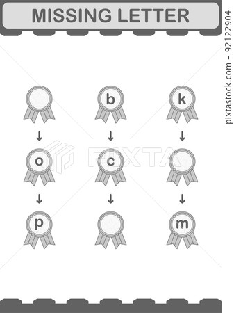Missing letter with Award Medal. Worksheet for kids Missing letter with Award Medal. Worksheet for kids 92122904
