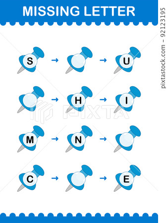 Missing letter with Push Pin. Worksheet for kids 92123195