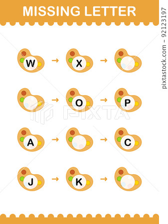 Missing letter with Art Palette. Worksheet for kids 92123197
