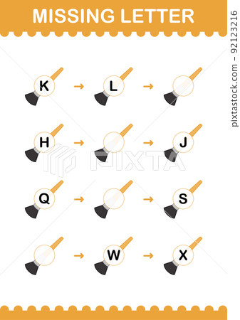 Missing letter with Paintbrush. Worksheet for kids Missing letter with Paintbrush. Worksheet for kids 92123216