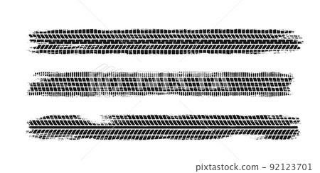 Auto tire tread grunge set. Car and motorcycle tire pattern, wheel tyre tread track. Black tyre print. Vector illustration isolated on white background Auto tire tread grunge set. Car and motorcycle tire pattern, wheel tyre tread track. Black tyre print. Vector illustration isolated on white background 92123701