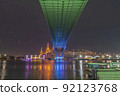 Bhumibol Bridge, Chao Phraya River Bridge. Turn on the lights in many colors at night. 92123768