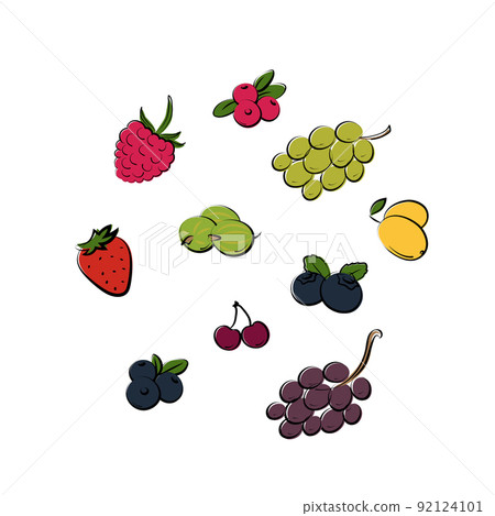Berries set. Strawberry blueberry grape cherry and rasberry elements Berries set. Strawberry blueberry grape cherry and rasberry elements 92124101