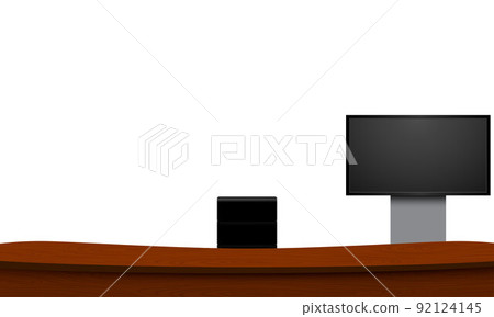 wooden table and lcds background in the news studio room	 92124145