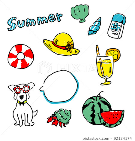 Hand-drawn illustrations of summer items 92124174