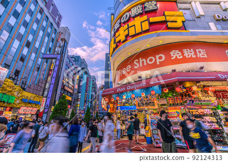 Tokyo cityscape of Japan 7th wave BA.5 Infection super explosion. There are no restrictions on actions, and there is a threatening flow in Kabukicho = July 17th 92124313