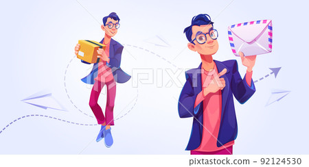 Man courier with box and letter 92124530