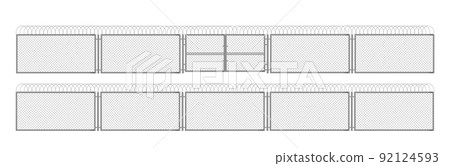 Fence with barbed wire, metal grid with gate 3d 92124593