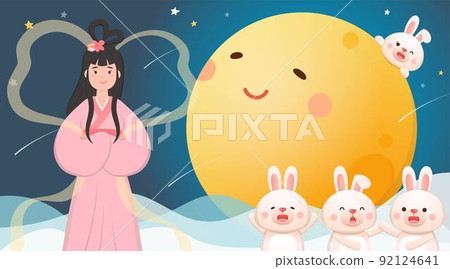Fairy and Moon and Rabbit poster for Mid-autumn festival, Chinese legend and story, Asian traditional festival Fairy and Moon and Rabbit poster for Mid-autumn festival, Chinese legend and story, Asian traditional festival 92124641