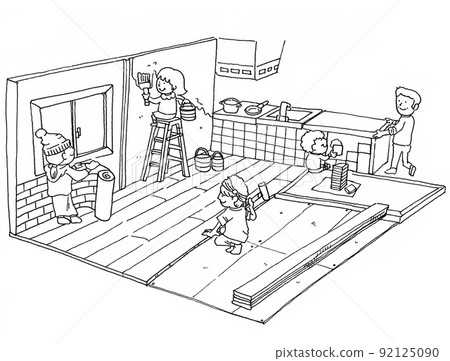 線描插圖與家人一起DIY,享受房屋裝修 線描插圖與家人一起DIY,享受房屋裝修 92125090
