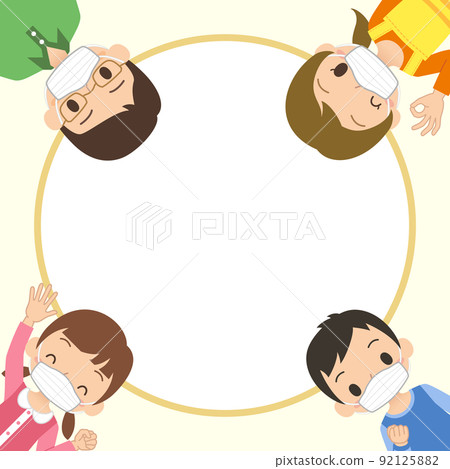 戴面具的家庭插圖複製空間圓形框架框架矢量 戴面具的家庭插圖複製空間圓形框架框架矢量 92125882