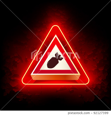 Red Neon Air Alert Sign on Grunge Background 92127399