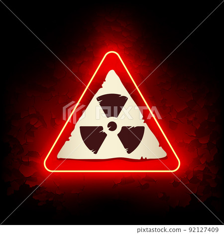 Red Neon Radiation Risk Sign on Grunge Background Red Neon Radiation Risk Sign on Grunge Background 92127409
