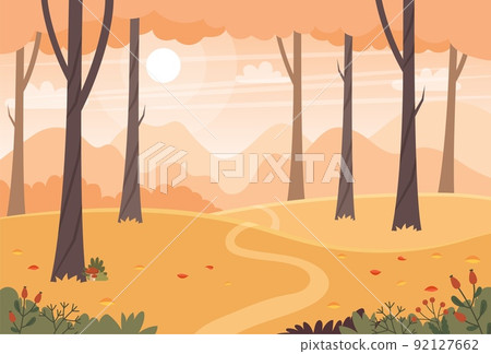 Autumn landscape with trees, fields and hills. Countryside landscape. illustration in flat style Autumn landscape with trees, fields and hills. Countryside landscape. illustration in flat style 92127662