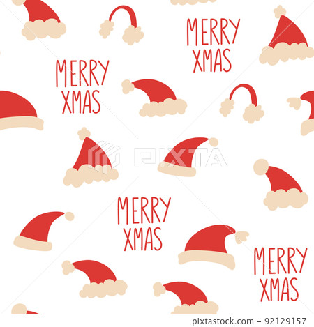 Santa Claus red hats seamless pattern. Winter clothes, Merry Xmas. Christmas Repeating Pattern. Vector winter holidays print for textile, wallpaper, fabric. Vector illustration. Santa Claus red hats seamless pattern. Winter clothes, Merry Xmas. Christmas Repeating Pattern. Vector winter holidays print for textile, wallpaper, fabric. Vector illustration. 92129157
